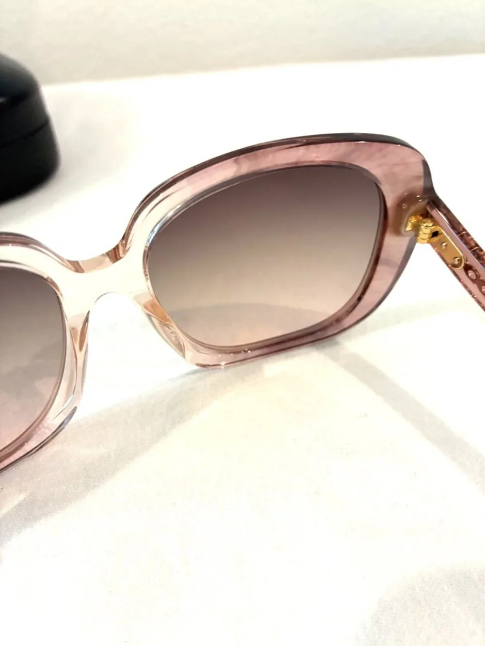 Coach HC8395U Square Sunglasses Translucent Pink Frame Brown Gradient With Case